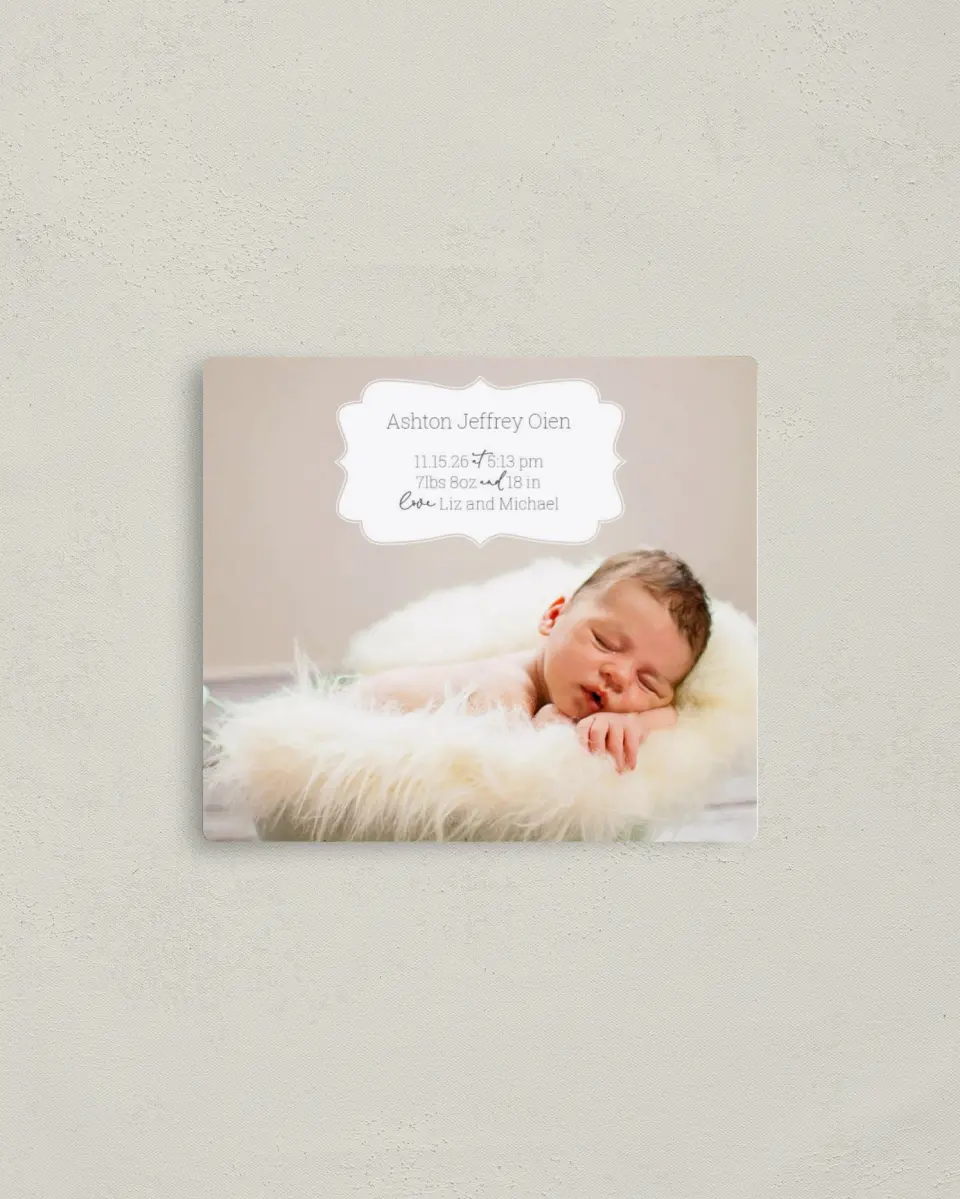 This is a 3½" x 4" Birth Announcement Magnet called Classic Cutie printed in full color with a Luxe Satin finish