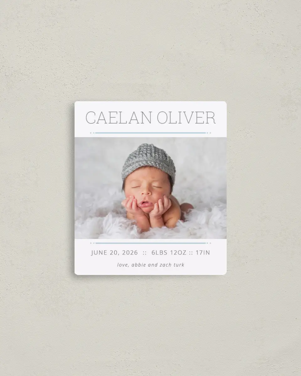This is a 3½" x 4" Birth Announcement Magnet called Sweet Little Love printed in full color with a Luxe Satin finish