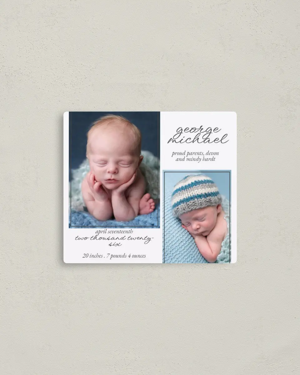 This is a 3½" x 4" Birth Announcement Magnet called Sweetly Sprinkled printed in full color with a Luxe Satin finish