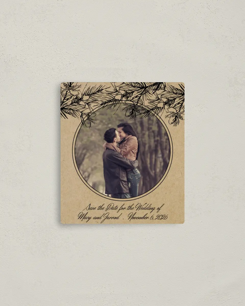 This is a 3½" x 4" Save the Date Magnet called Everlasting Love printed in full color with a Luxe Satin finish