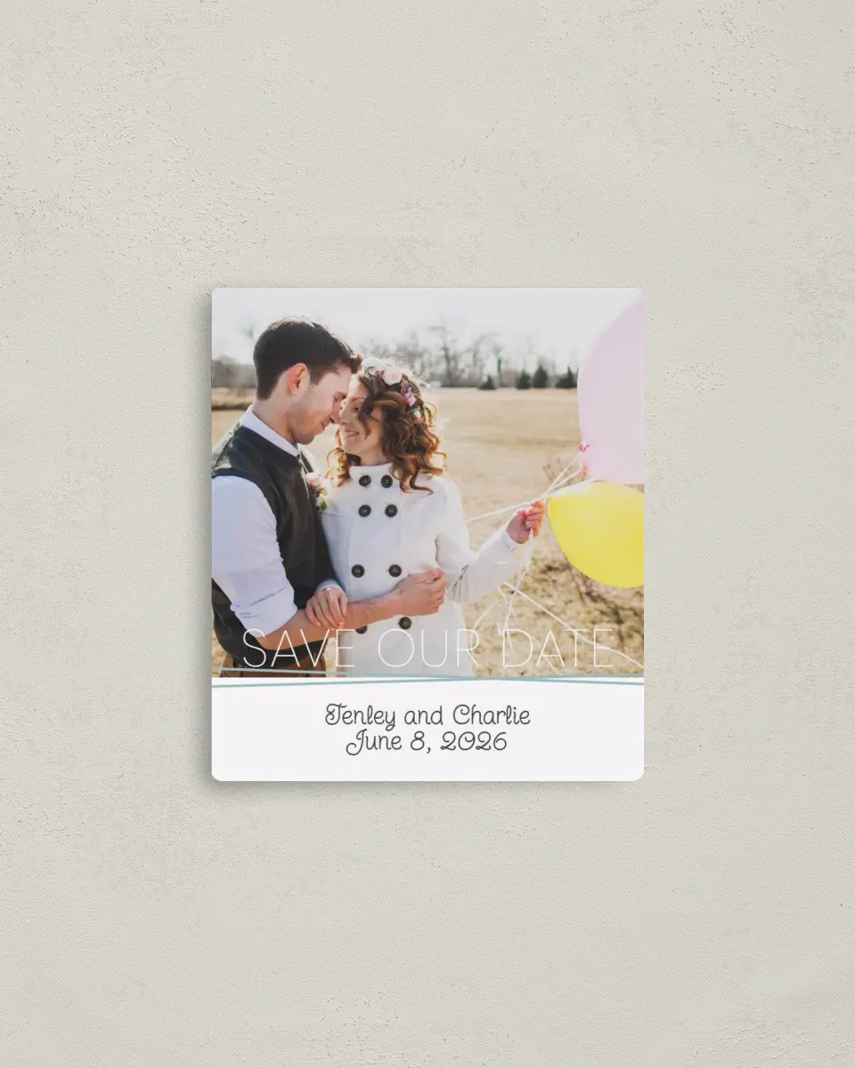 This is a 3½" x 4" Save the Date Magnet called Forever Mine printed in full color with a Luxe Satin finish