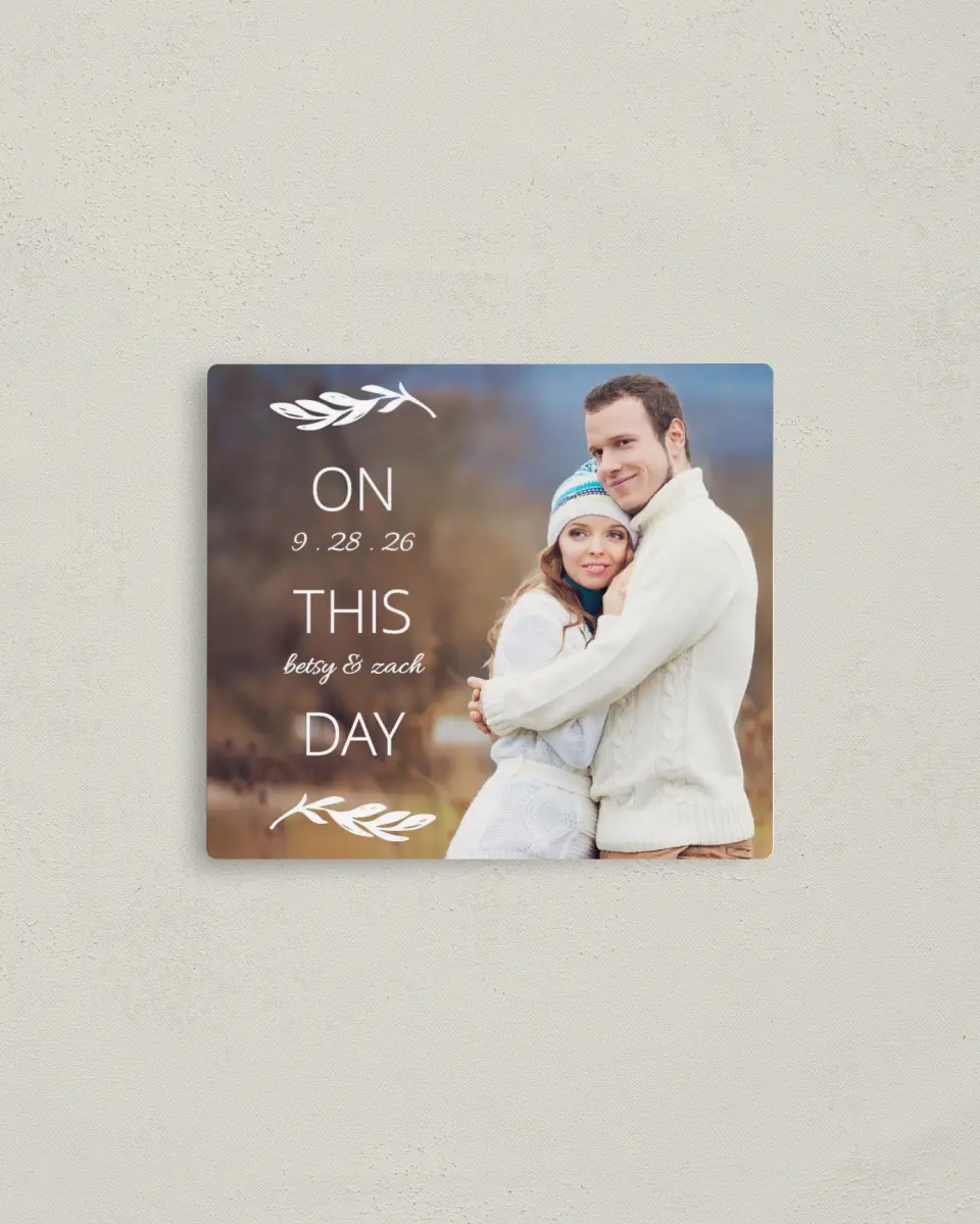This is a 3½" x 4" Save the Date Magnet called This Joyful Day printed in full color with a Luxe Satin finish