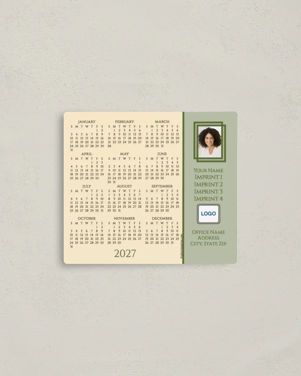 This is a 3½" x 4" Full Magnet Calendar called Home Hues printed in full color with a Standard Gloss finish