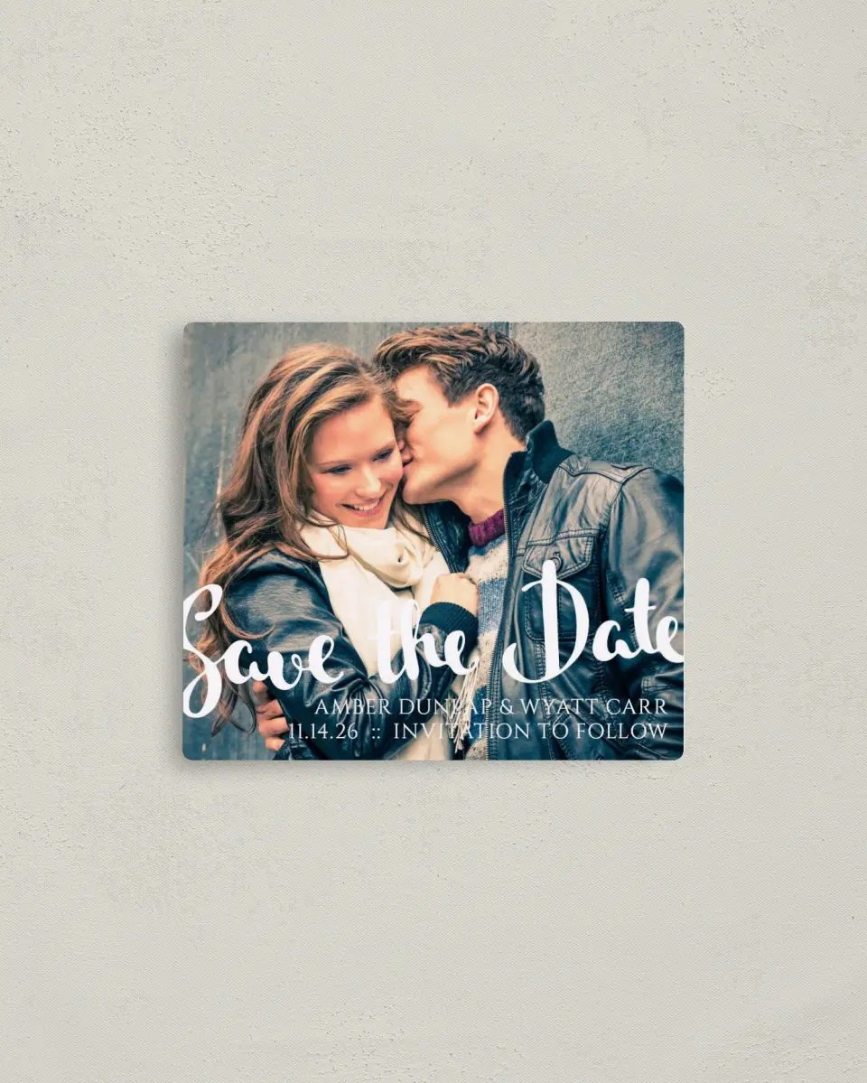 This is a 3½" x 4" Save the Date Magnet called True Devotion printed in full color with a Luxe Satin finish