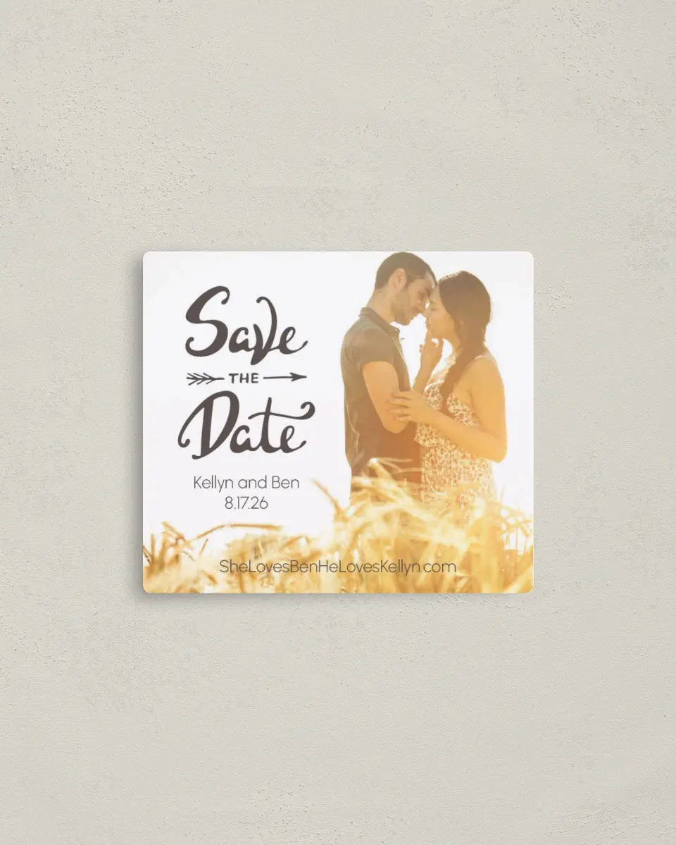 This is a 3½" x 4" Save the Date Magnet called To Forever printed in full color with a Luxe Satin finish