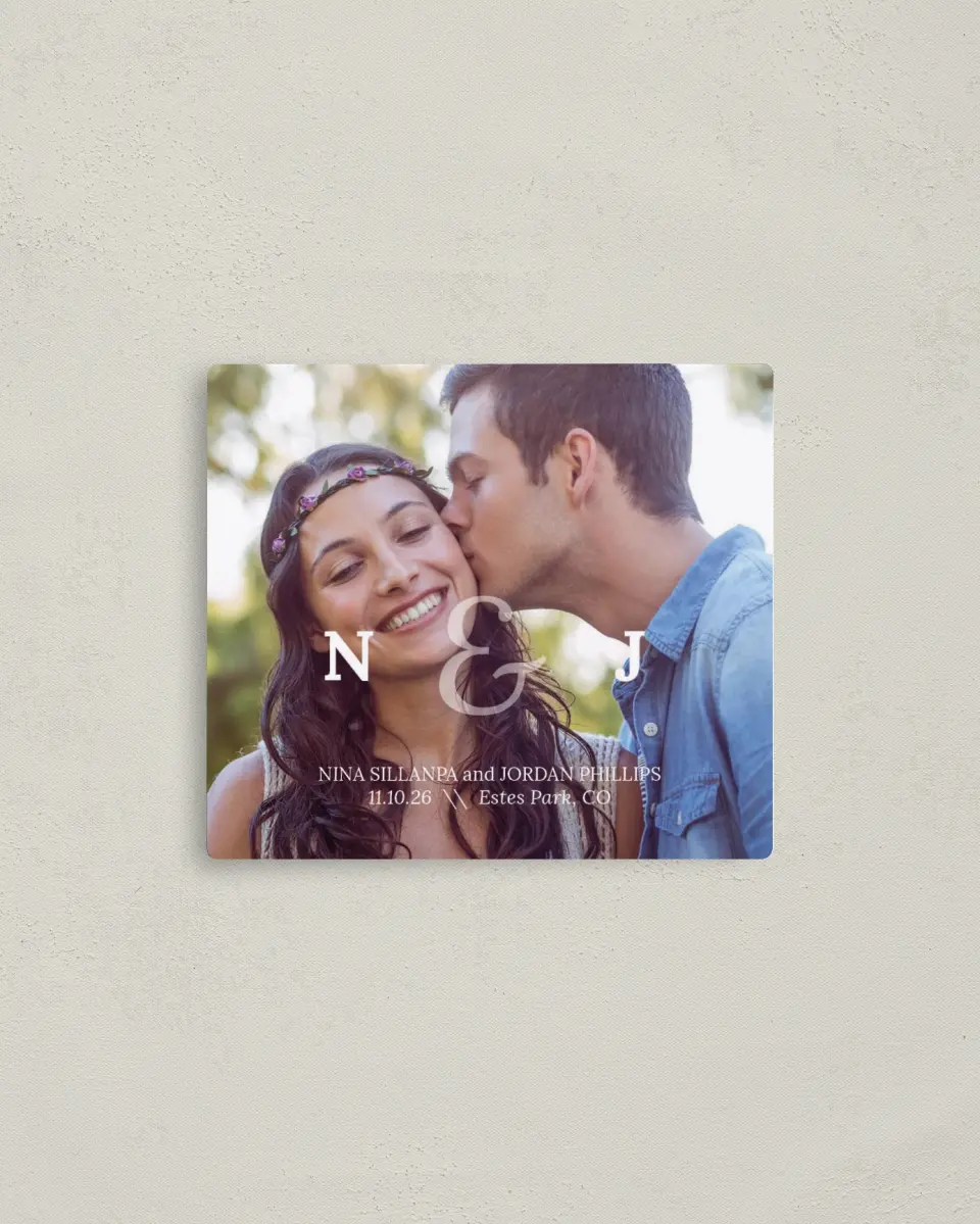 This is a 3½" x 4" Save the Date Magnet called Us Together printed in full color with a Luxe Satin finish
