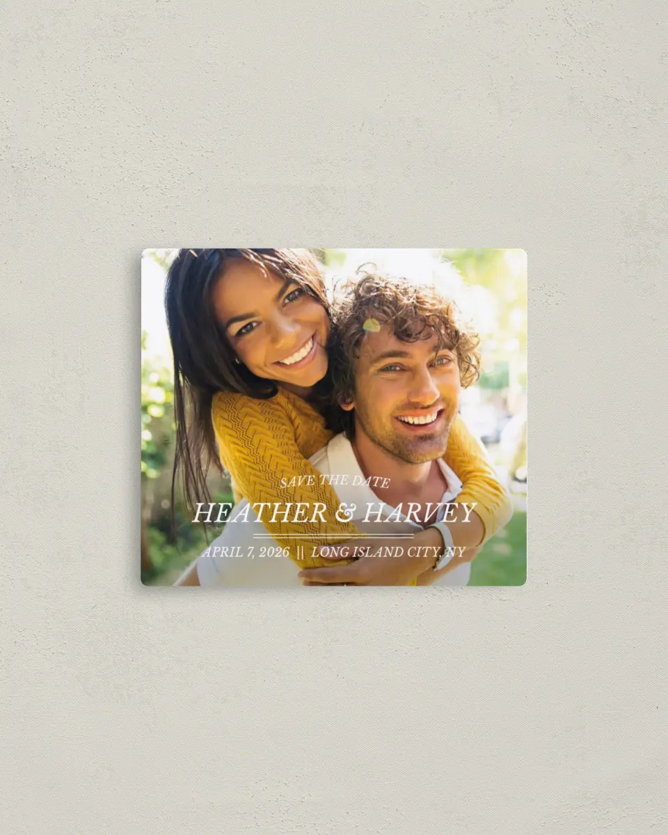 This is a 3½" x 4" Save the Date Magnet called Forever Exquisite printed in full color with a Luxe Satin finish