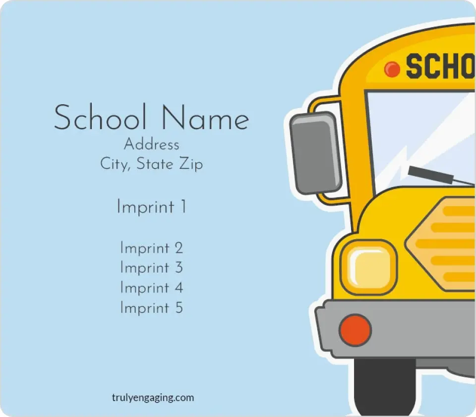 This is a 3½" x 4" School Contact Magnet called Bus Ride printed in full color