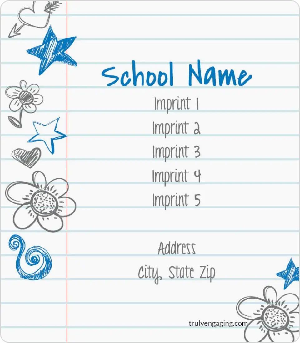 This is a 3½" x 4" School Contact Magnet called Doodle Pages printed in full color