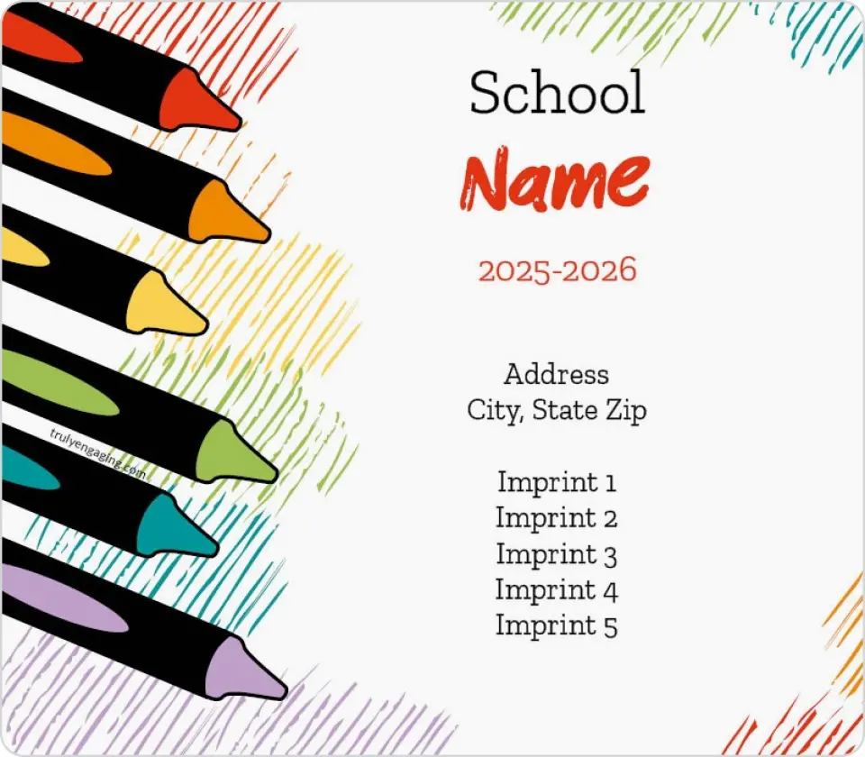 This is a 3½" x 4" School Contact Magnet called Crayon Etching printed in full color