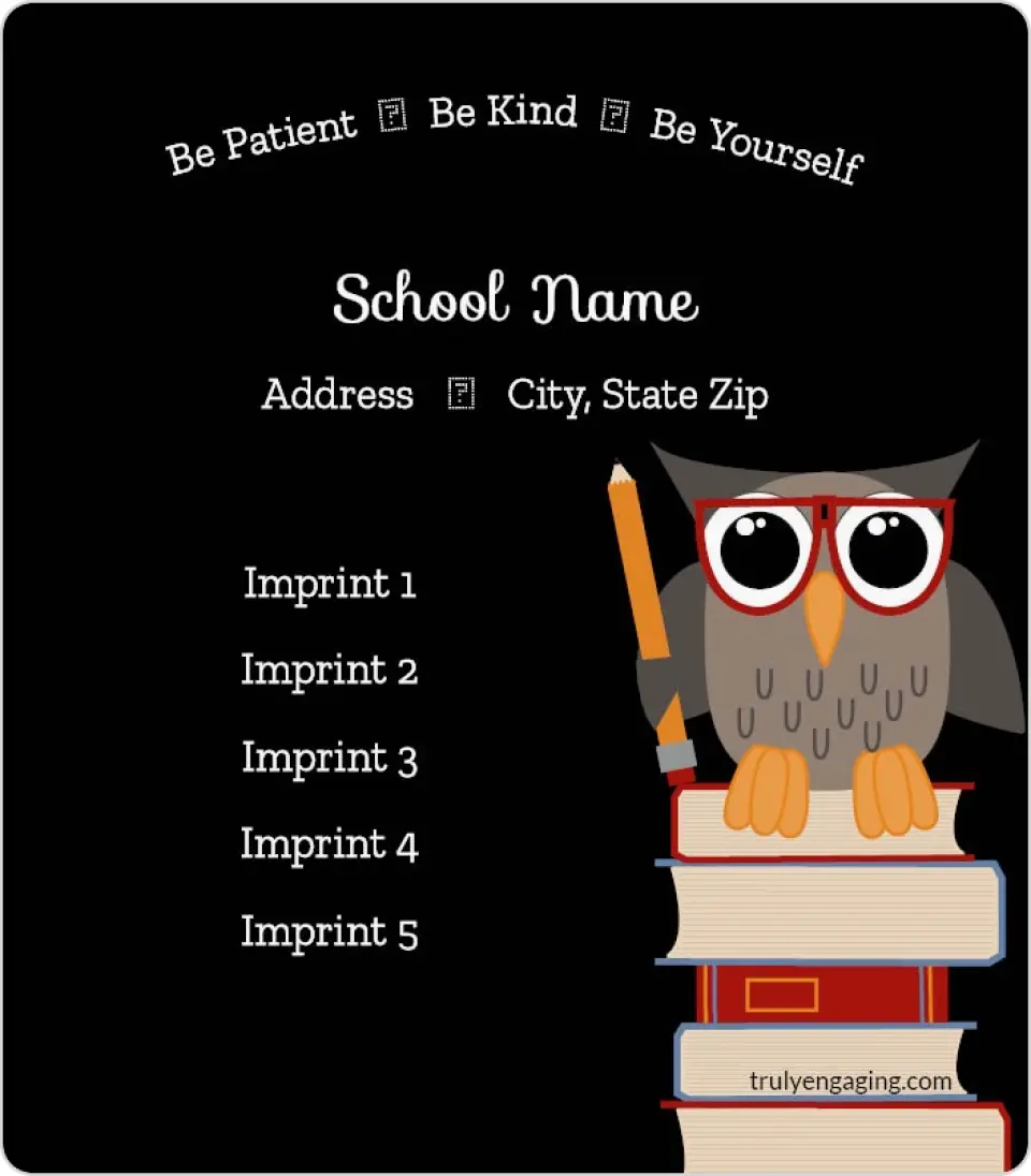 This is a 3½" x 4" School Contact Magnet called Owl Study printed in full color
