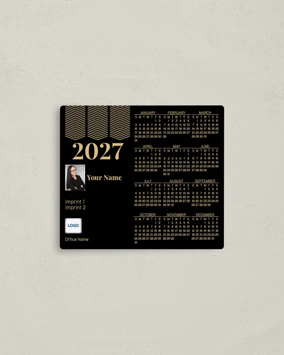 This is a 3½" x 4" Full Magnet Calendar called Sharp Chevron printed in full color with a Standard Gloss finish