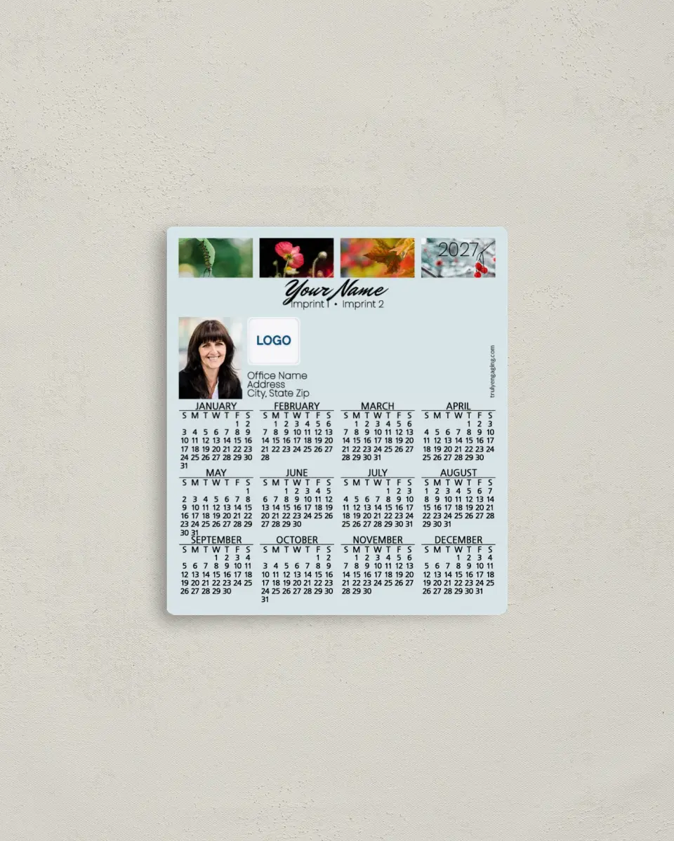 This is a 3½" x 4" Full Magnet Calendar called Stately Seasons printed in full color with a Standard Gloss finish