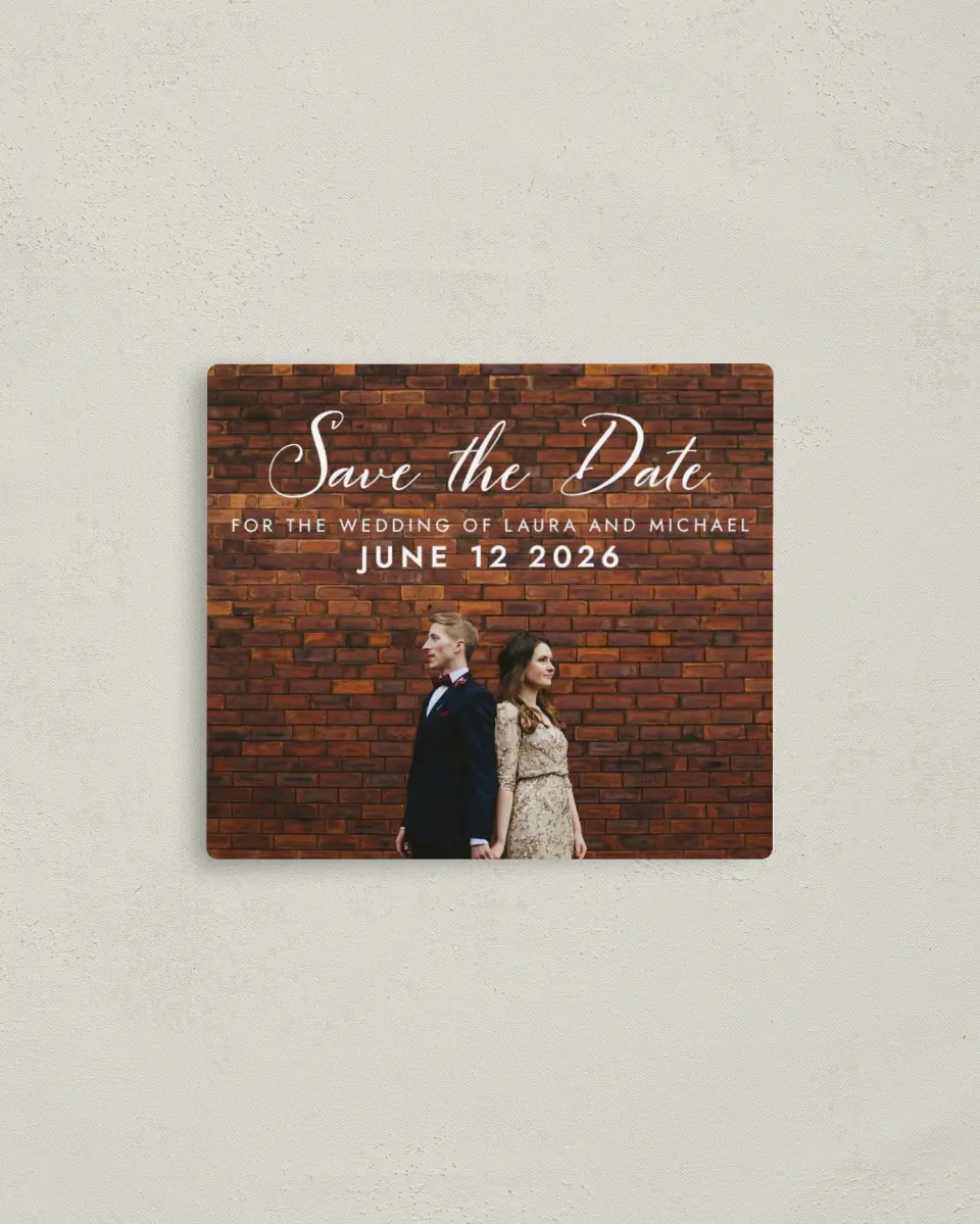 This is a 3½" x 4" Save the Date Magnet called Waiting for You printed in full color with a Luxe Satin finish