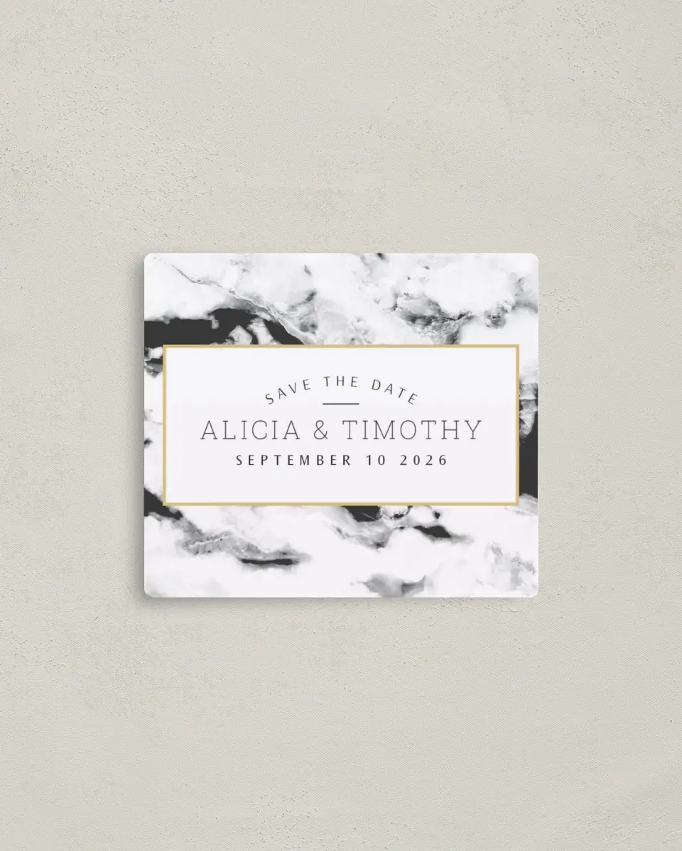 This is a 3½" x 4" Save the Date Magnet called Love is Joy printed in full color with a Luxe Satin finish