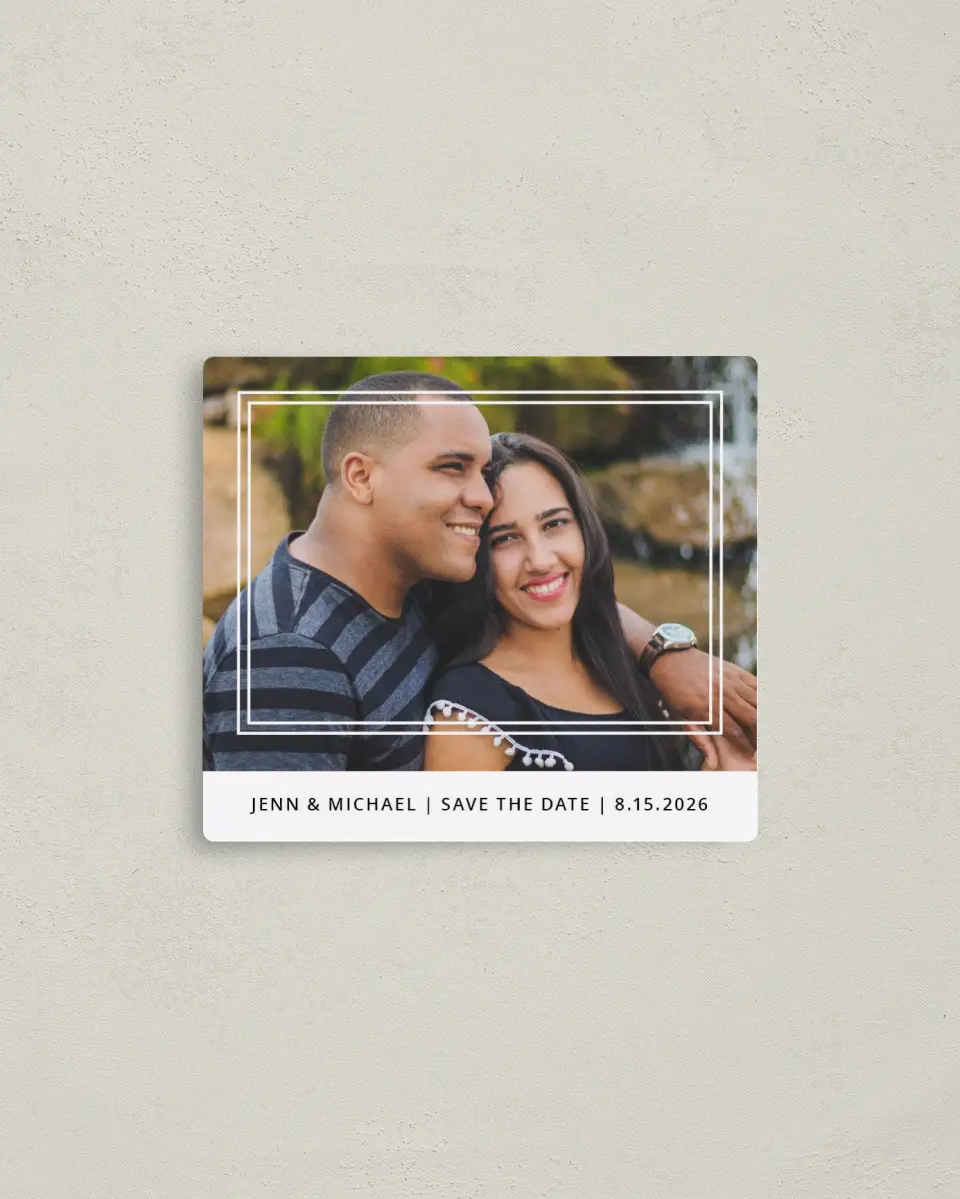 This is a 3½" x 4" Save the Date Magnet called On My Mind printed in full color with a Luxe Satin finish