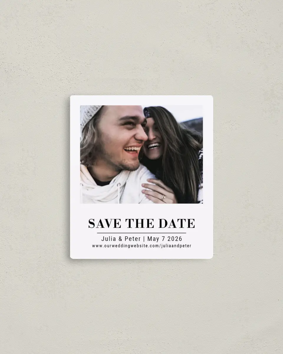 This is a 3½" x 4" Save the Date Magnet called Swirl of Love printed in full color with a Luxe Satin finish