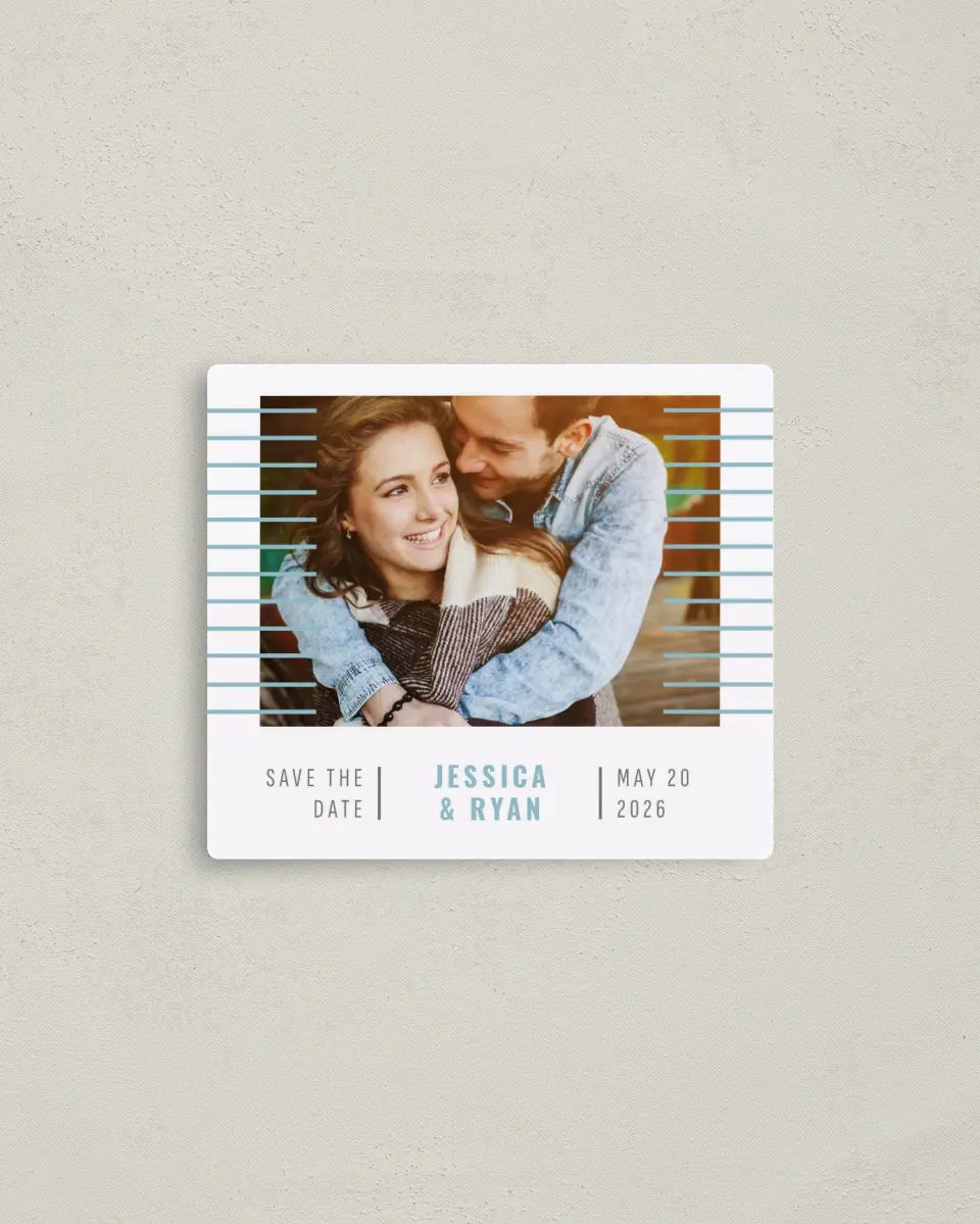 This is a 3½" x 4" Save the Date Magnet called Luxe Lines printed in full color with a Luxe Satin finish