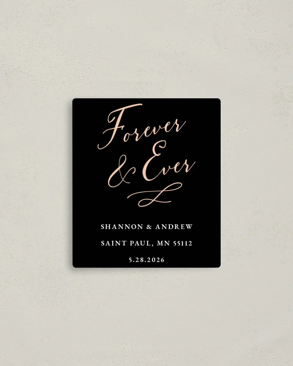 This is a 3½" x 4" Save the Date Magnet called Modern Connection printed in full color with Rose Gold foil and a Luxe Satin finish