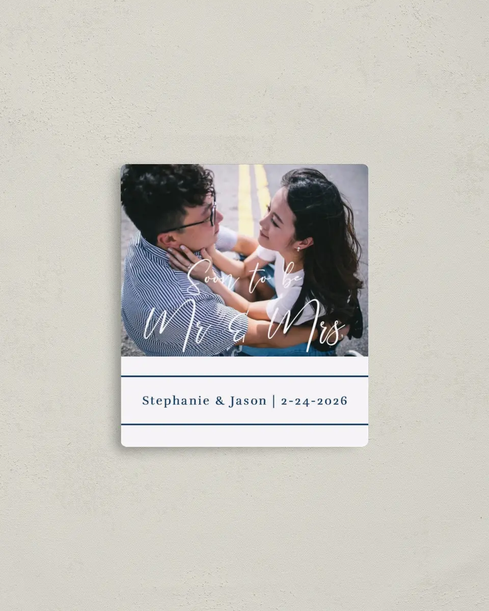 This is a 3½" x 4" Save the Date Magnet called Road to Love printed in full color with a Luxe Satin finish