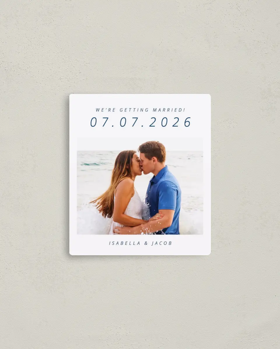 This is a 3½" x 4" Save the Date Magnet called Our Big Day printed in full color with a Luxe Satin finish