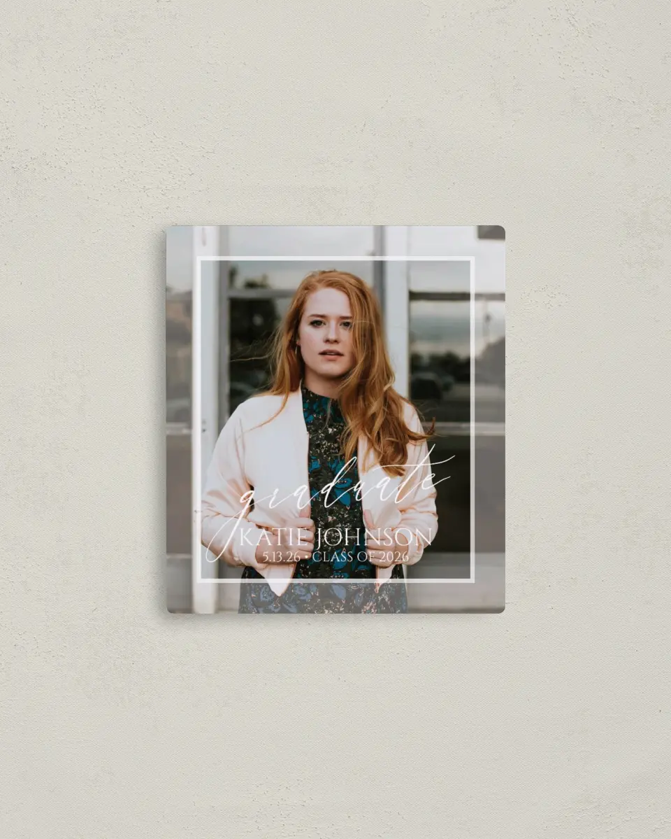 This is a 3½" x 4" Graduation Announcement Magnet called Brave New World printed in full color with a Luxe Satin finish
