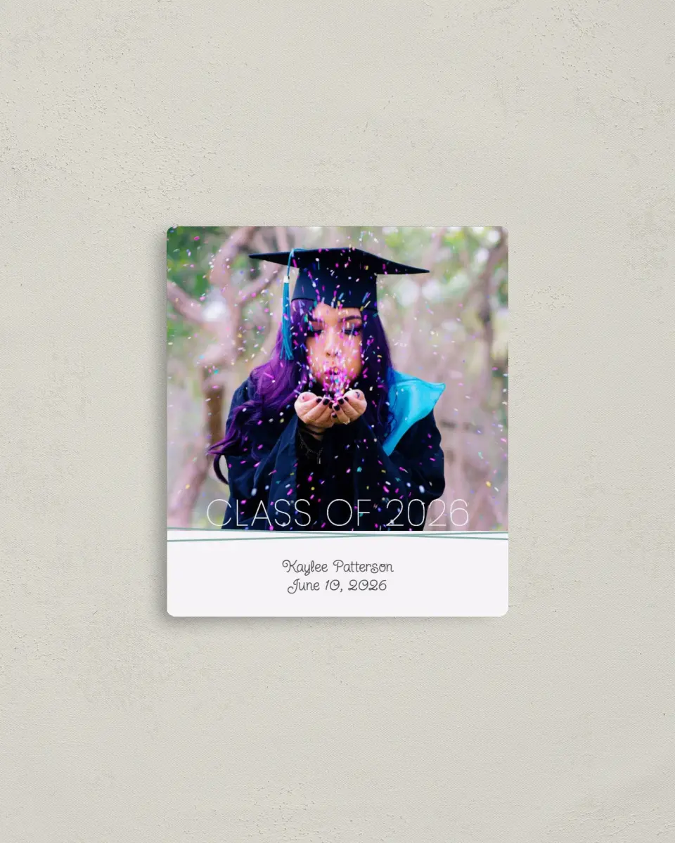 This is a 3½" x 4" Graduation Announcement Magnet called Journey to Forever printed in full color with a Luxe Satin finish
