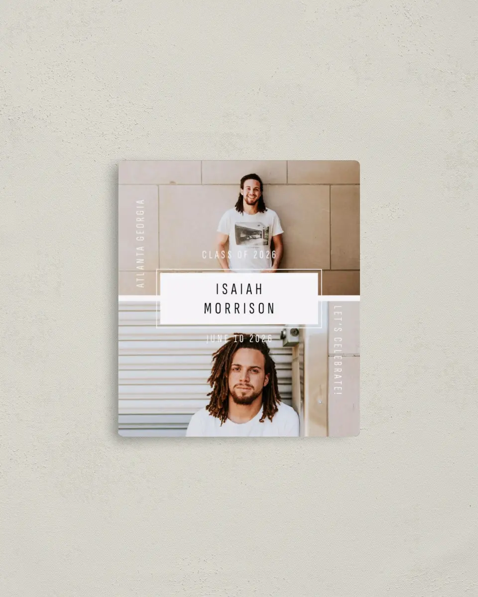 This is a 3½" x 4" Graduation Announcement Magnet called Level Up printed in full color with a Luxe Satin finish