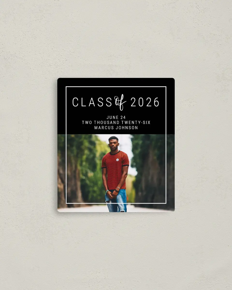 This is a 3½" x 4" Graduation Announcement Magnet called New Journey printed in full color with a Luxe Satin finish