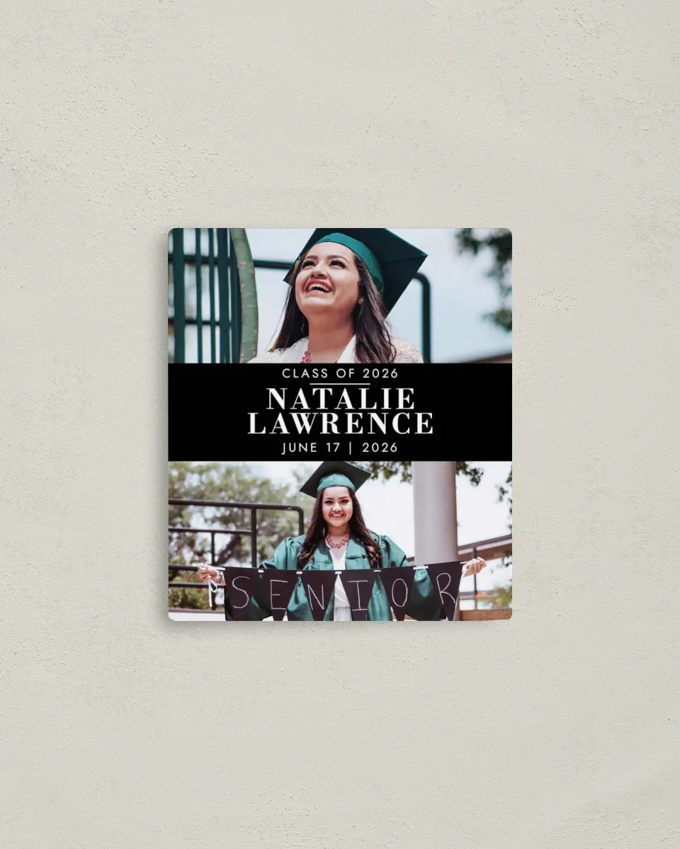 This is a 3½" x 4" Graduation Announcement Magnet called Heartfelt Congrats printed in full color with a Luxe Satin finish