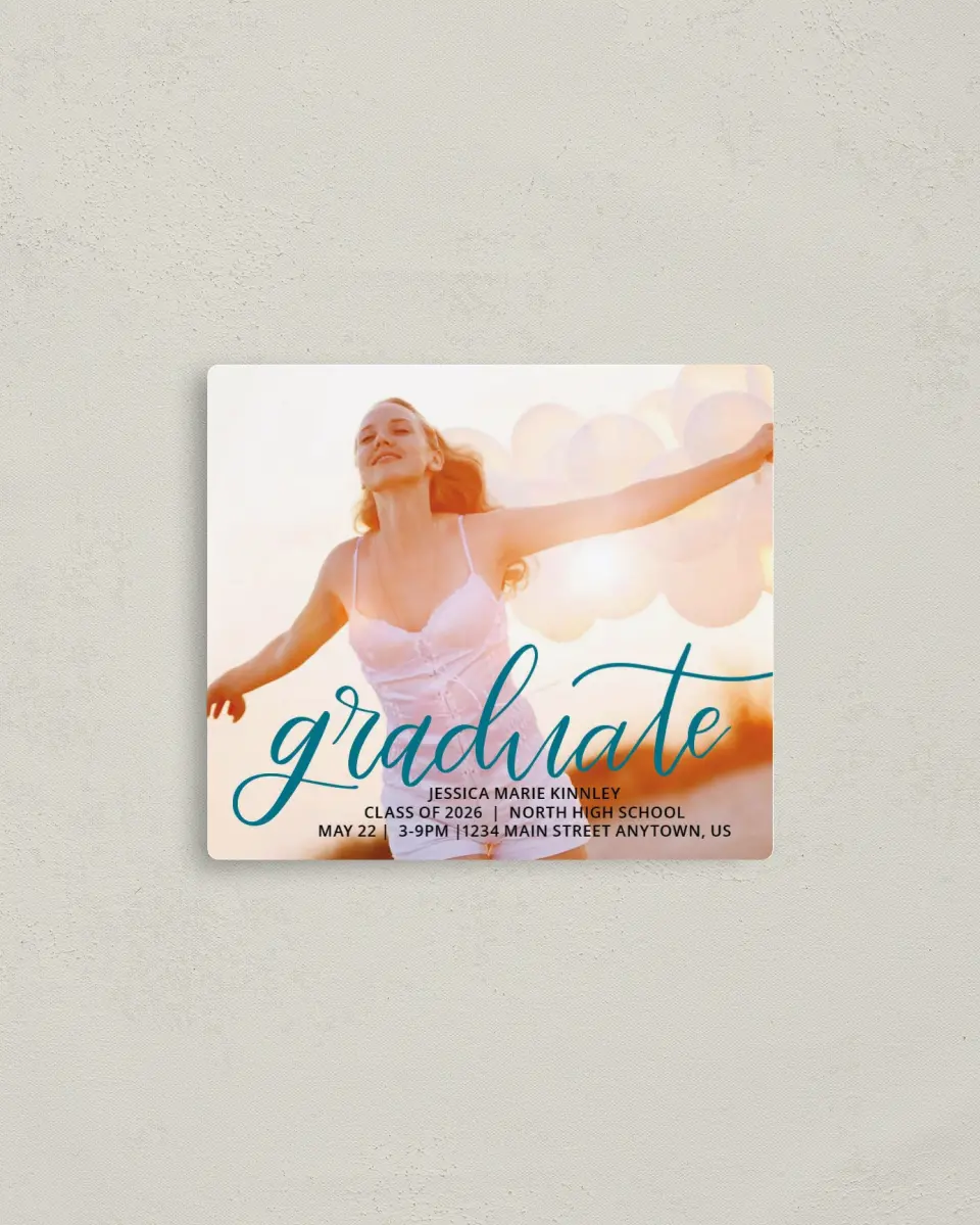 This is a 3½" x 4" Graduation Announcement Magnet called Gilded Grad printed in full color with a Luxe Satin finish