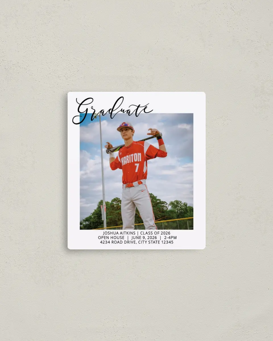 This is a 3½" x 4" Graduation Announcement Magnet called Grad Gallery printed in full color with a Luxe Satin finish