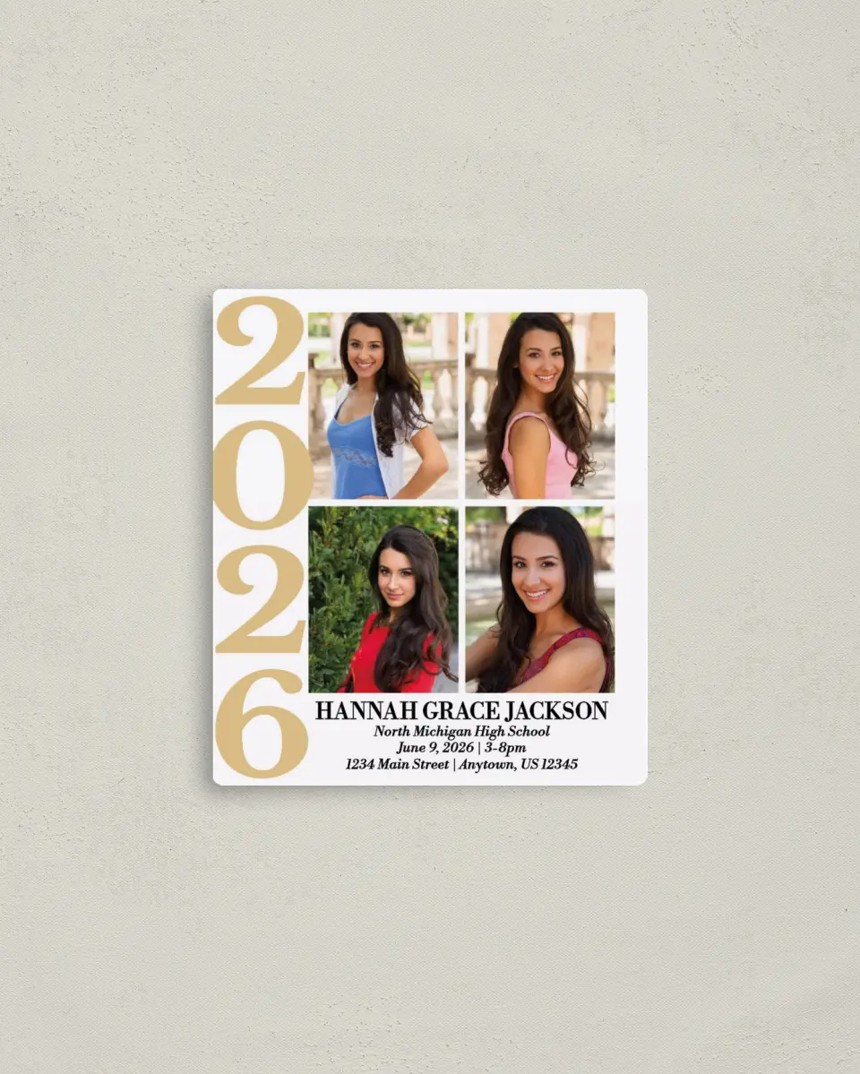 This is a 3½" x 4" Graduation Announcement Magnet called Bright Class printed in full color with a Luxe Satin finish