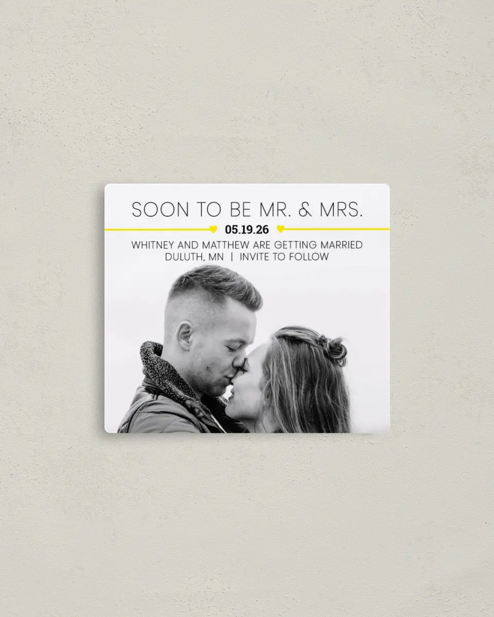 This is a 3½" x 4" Save the Date Magnet called Hearts Flying printed in full color with a Luxe Satin finish