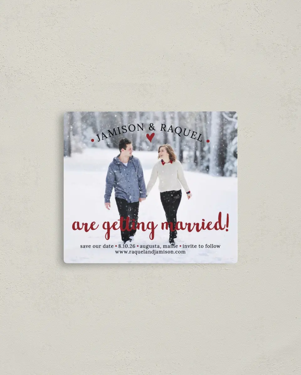 This is a 3½" x 4" Save the Date Magnet called Adventure Awaits printed in full color with a Luxe Satin finish