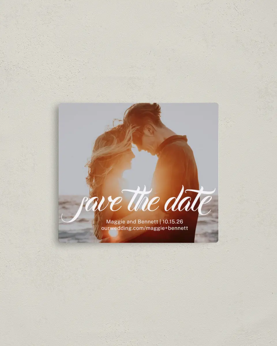 This is a 3½" x 4" Save the Date Magnet called Our Paradise printed in full color with a Luxe Satin finish