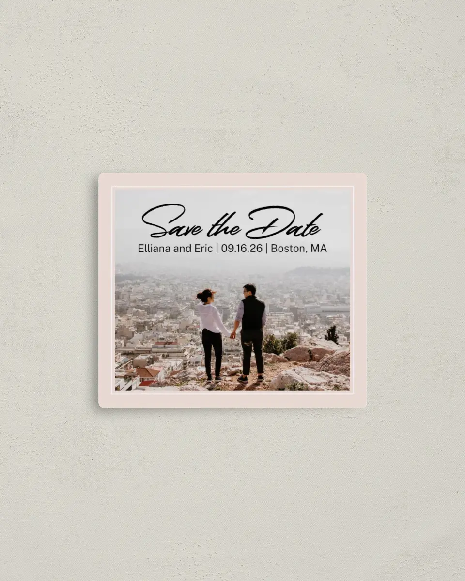 This is a 3½" x 4" Save the Date Magnet called A Lovely Day printed in full color with a Luxe Satin finish