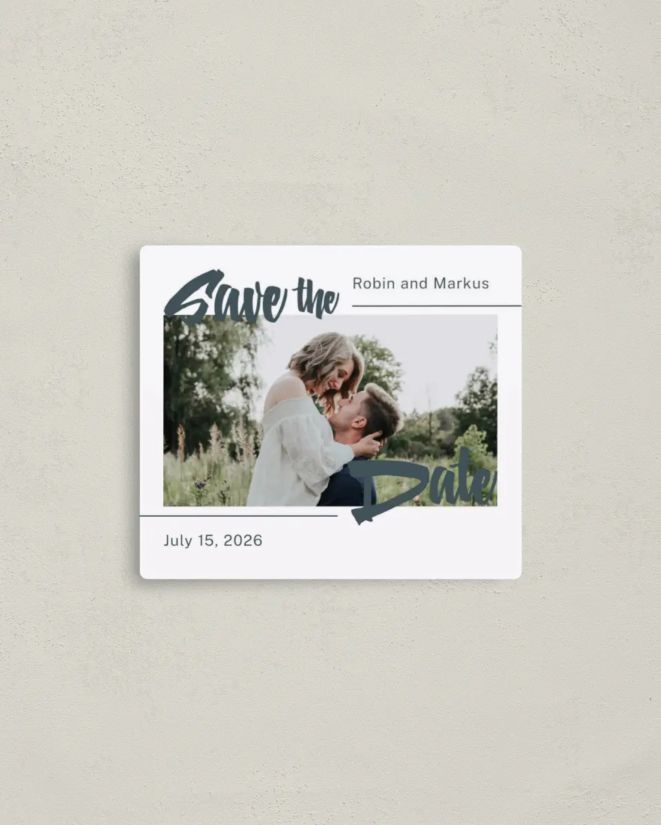 This is a 3½" x 4" Save the Date Magnet called Radiant Bliss printed in full color with a Luxe Satin finish