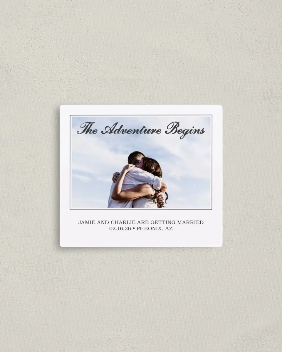 This is a 3½" x 4" Save the Date Magnet called Totally Us printed in full color with a Luxe Satin finish