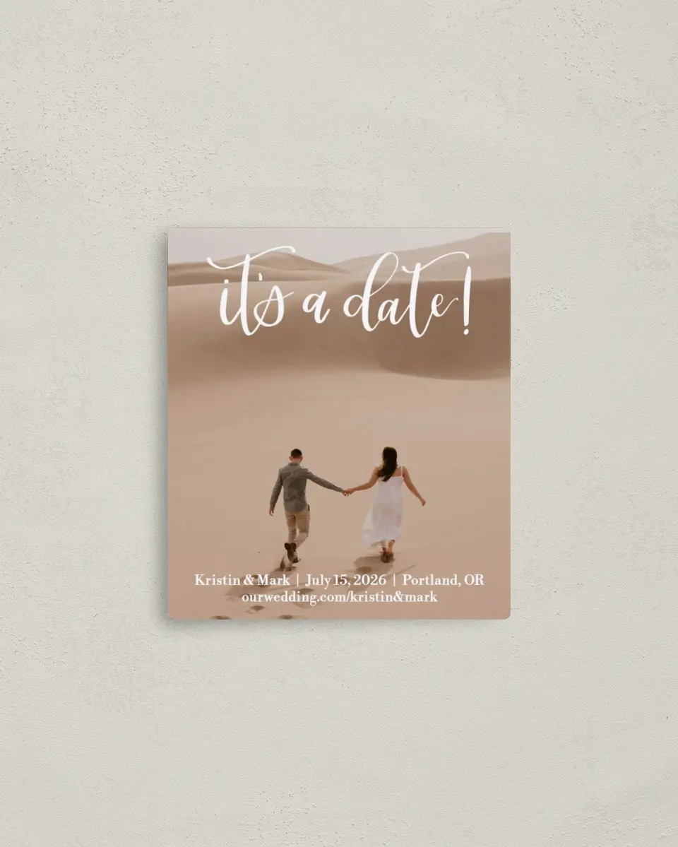 This is a 3½" x 4" Save the Date Magnet called Make Our Day printed in full color with a Luxe Satin finish