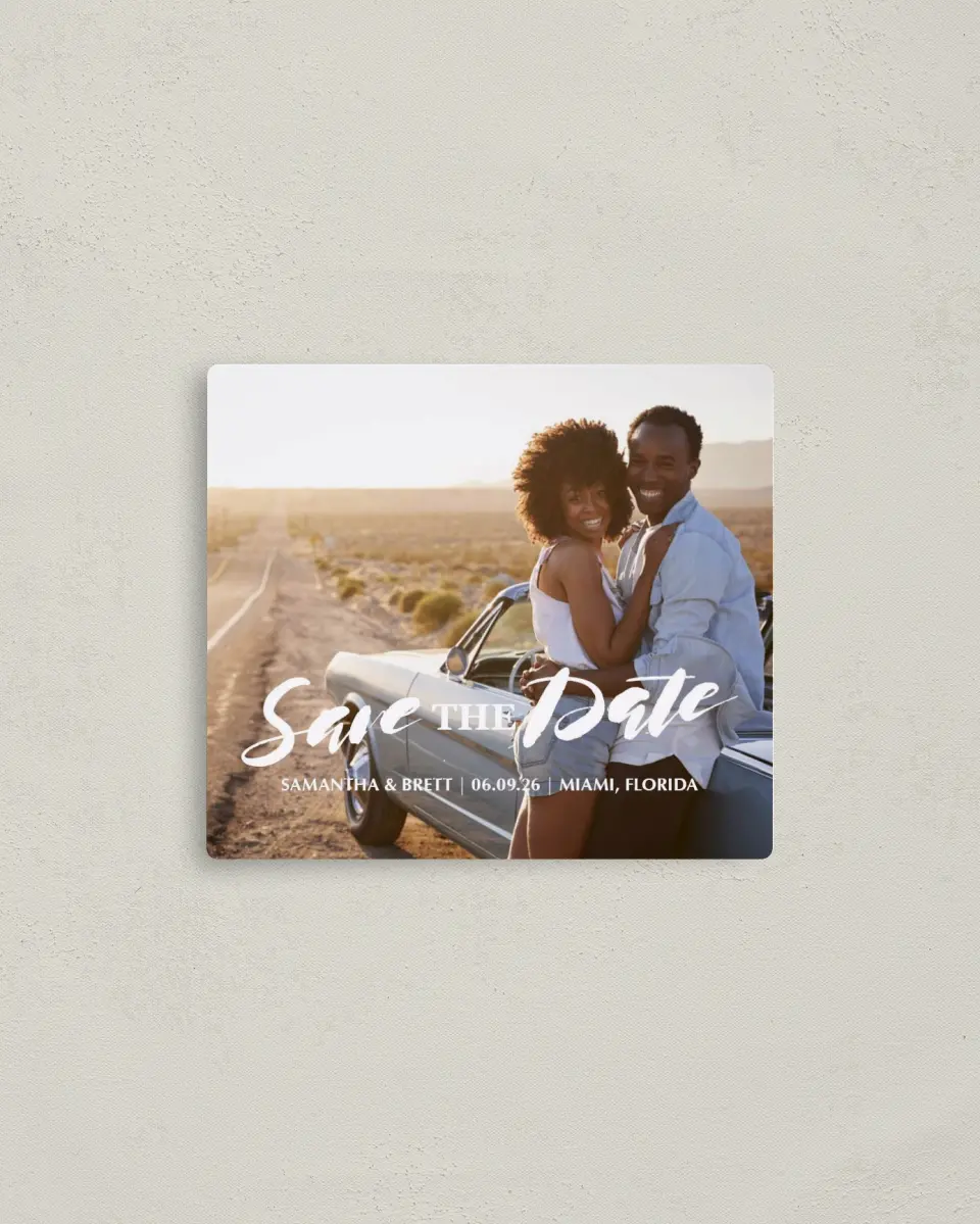 This is a 3½" x 4" Save the Date Magnet called Hands Together printed in full color with a Luxe Satin finish