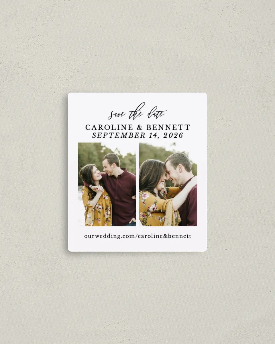 This is a 3½" x 4" Save the Date Magnet called Easy to Love printed in full color with a Luxe Satin finish