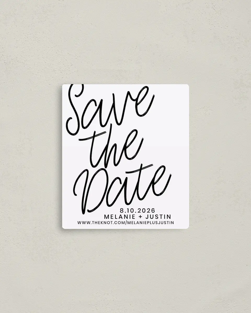 This is a 3½" x 4" Save the Date Magnet called Modern Mark printed in full color with a Luxe Satin finish