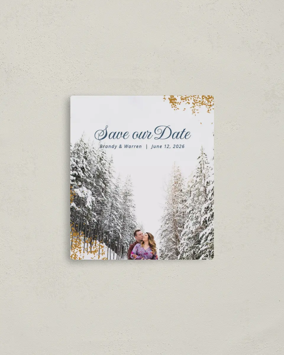 This is a 3½" x 4" Save the Date Magnet called Dreamy Sky printed in full color with a Luxe Satin finish
