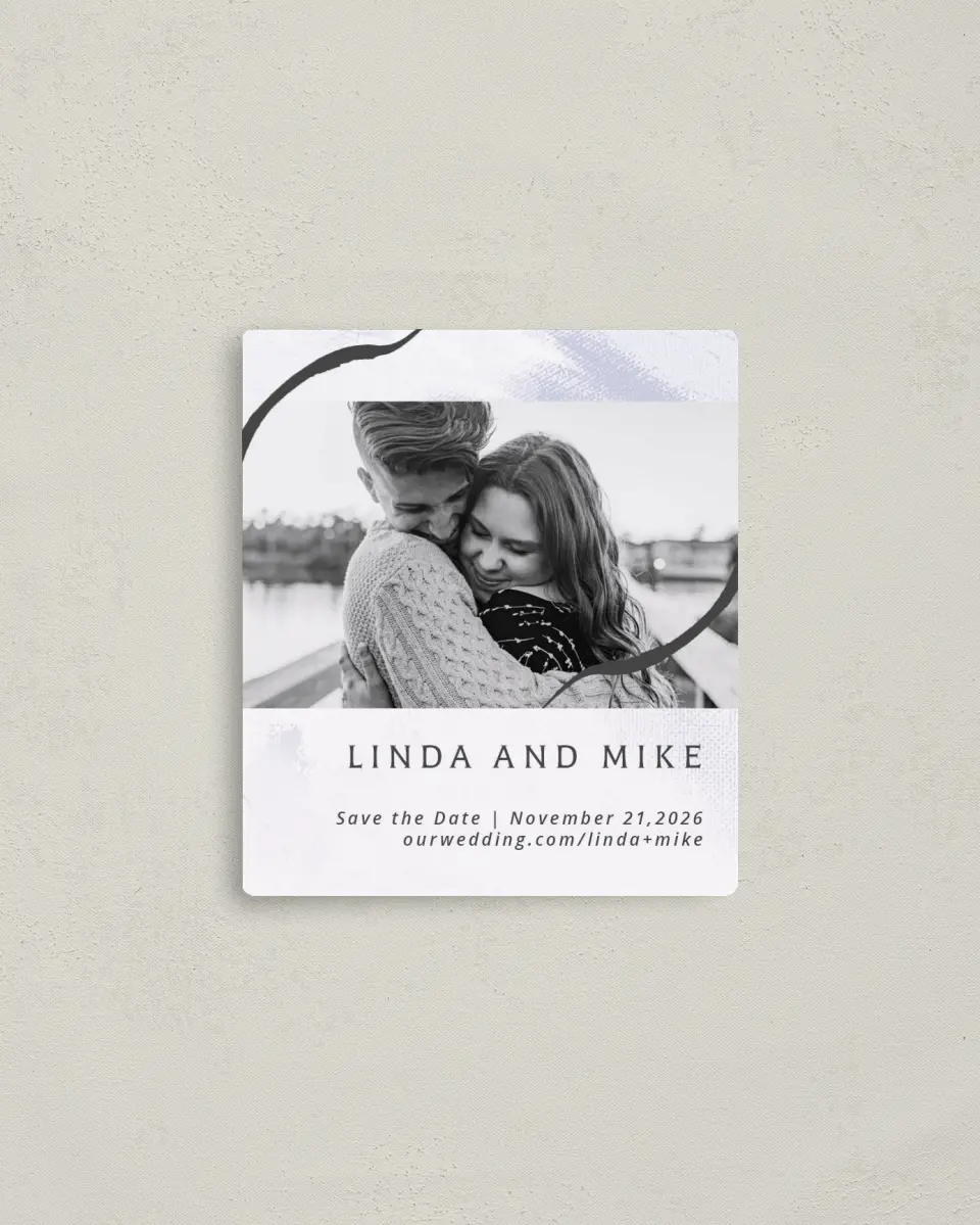 This is a 3½" x 4" Save the Date Magnet called Gilded Marble printed in full color with a Luxe Satin finish