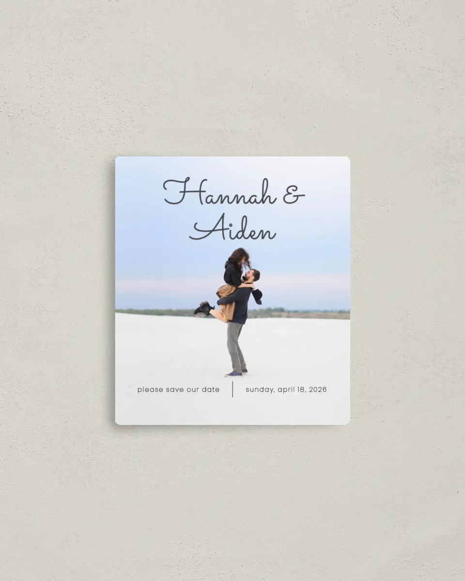 This is a 3½" x 4" Save the Date Magnet called Watercolor Rapture printed in full color with a Luxe Satin finish