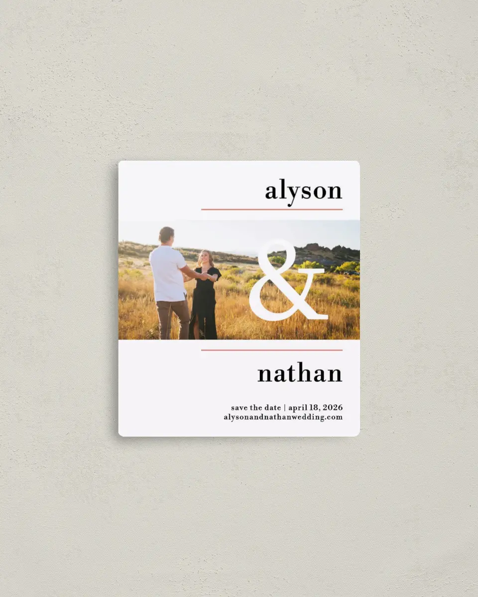This is a 3½" x 4" Save the Date Magnet called Dreamy Meadows printed in full color with a Luxe Satin finish
