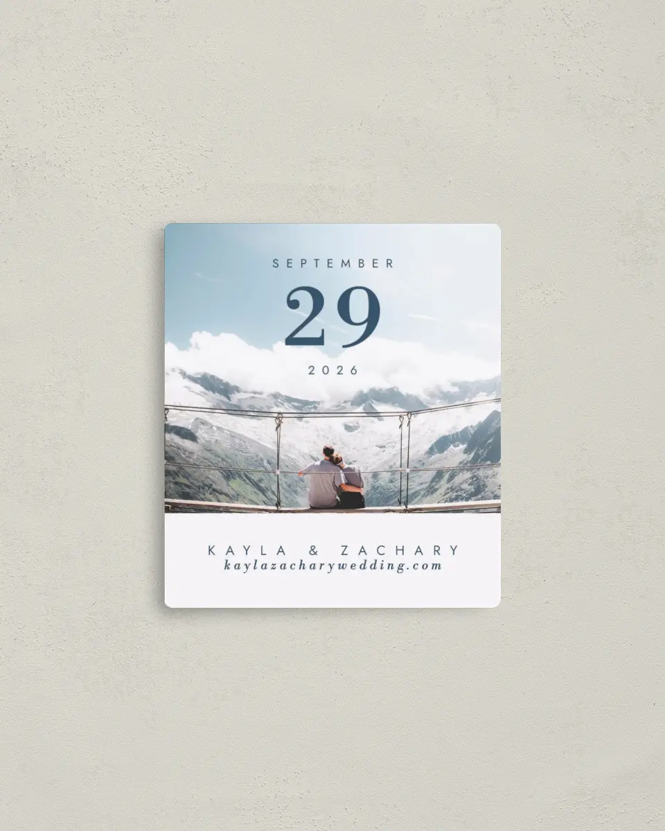 This is a 3½" x 4" Save the Date Magnet called Perfect Picture printed in full color with a Luxe Satin finish