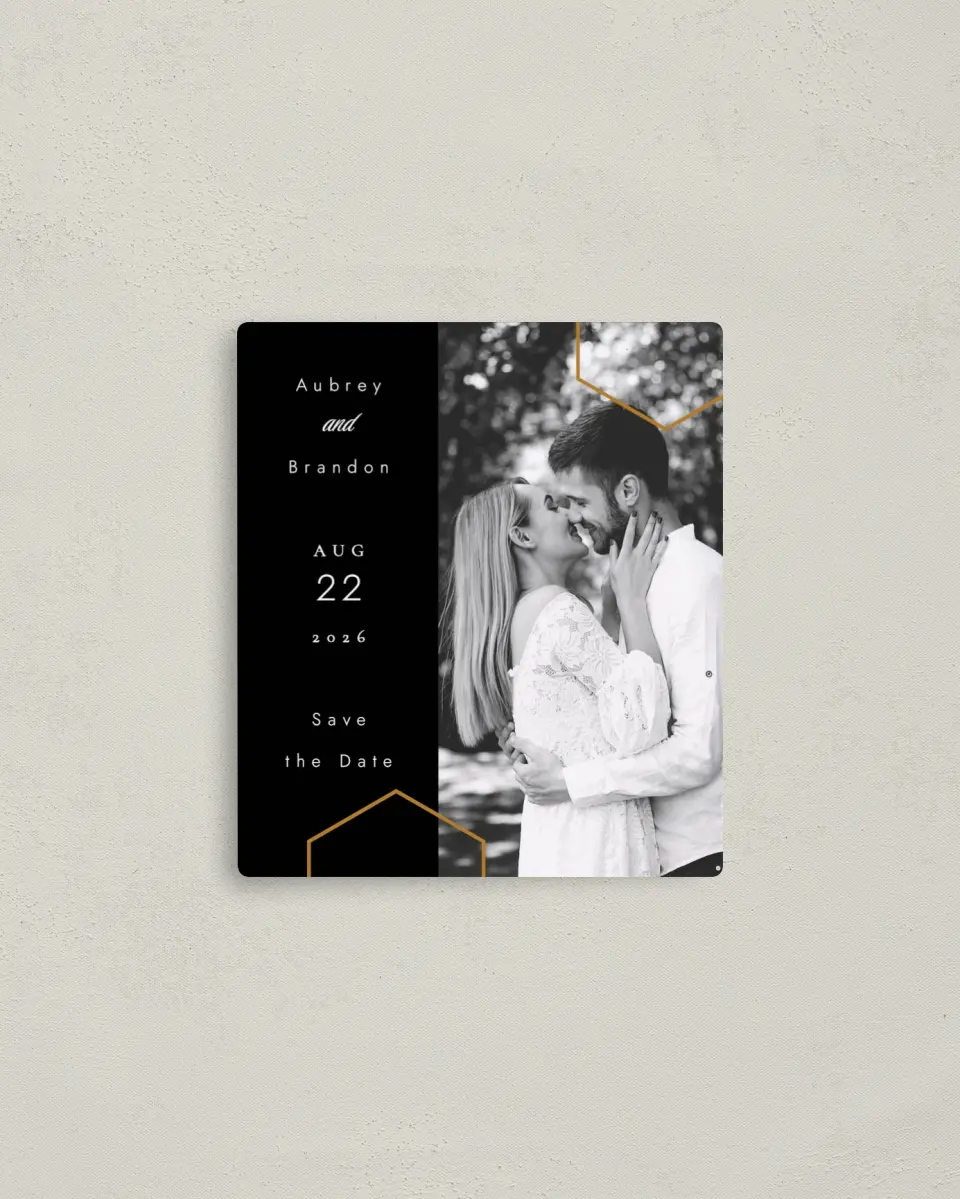 This is a 3½" x 4" Save the Date Magnet called Love's Ribbon printed in full color with a Luxe Satin finish