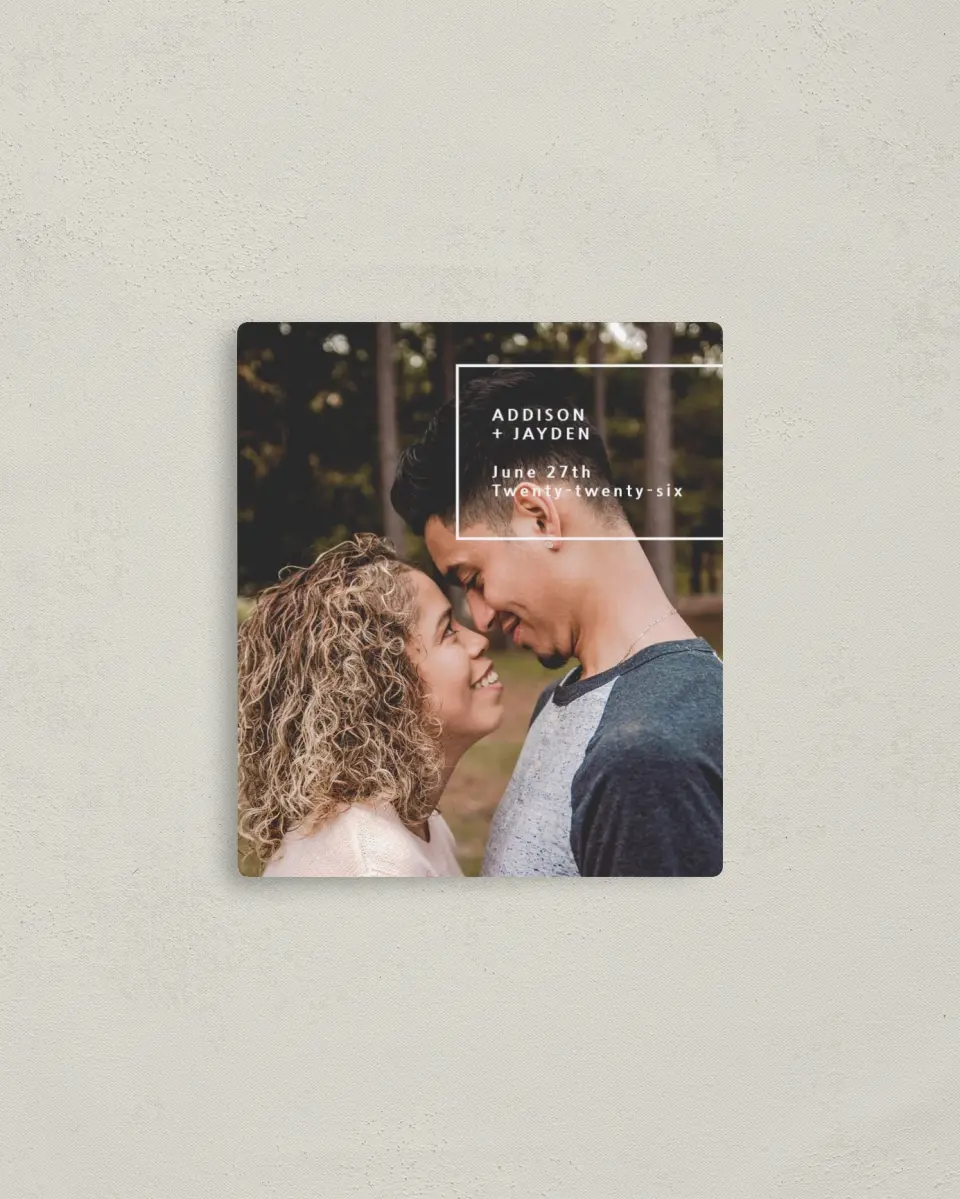 This is a 3½" x 4" Save the Date Magnet called All Yours printed in full color with a Luxe Satin finish
